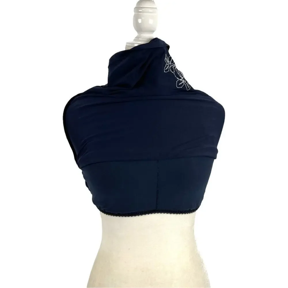 Becca Women's Size Small Floral Embroidered Crochet Strap Navy Tankini Swim Top